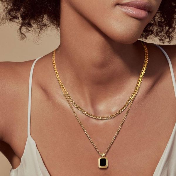pendant necklaces women's exquisite gold tone layered chain necklaces, stainless steel figaro choker,geometric square collar jewelry, Silver
pendant necklaces women's exquisite gold tone layered chain necklaces, stainless steel figaro choker,geometric square collar jewelry, Silver