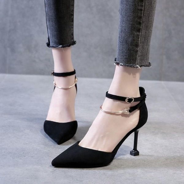 dress shoes summer fashion word with high heels baotou female single suede pointed stiletto hollow buckle sandals y21-86, Black
dress shoes summer fashion word with high heels baotou female single suede pointed stiletto hollow buckle sandals y21-86, Black
