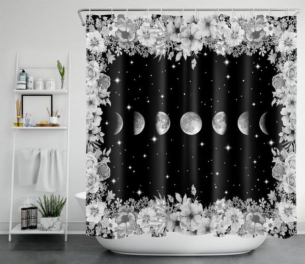 shower curtains boho floral curtain, moon phase white flower black night polyester waterproof fabric for bathroom with hooks
shower curtains boho floral curtain, moon phase white flower black night polyester waterproof fabric for bathroom with hooks