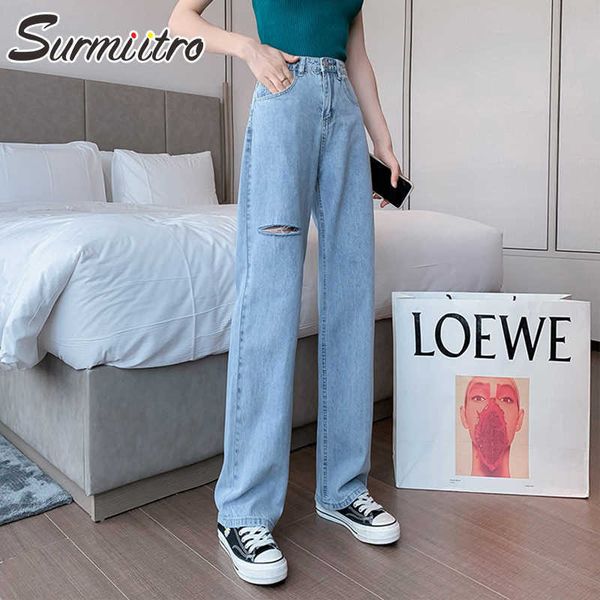 surmiitro fashion blue korean style hole wide leg high waist boyfrind mom jeans women floor length long denim pants female 210712
surmiitro fashion blue korean style hole wide leg high waist boyfrind mom jeans women floor length long denim pants female 210712