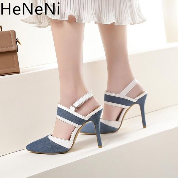 women summer 10cm denim high heels sandals lady pointed toe pumps female footwear buckle sandalia feminina size 32-46, Black
women summer 10cm denim high heels sandals lady pointed toe pumps female footwear buckle sandalia feminina size 32-46, Black