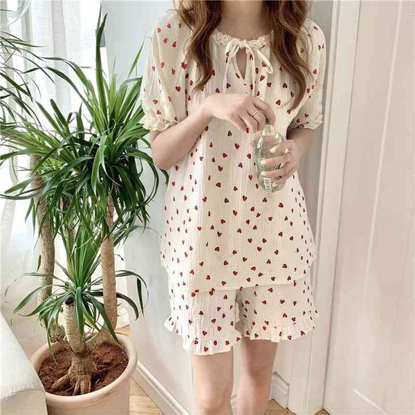 women's sleepwear sweet lace printed heart homewear soft chic 2021 summer cotton yarn loose casual two piece suit pajamas sets o9i, Black;red
women's sleepwear sweet lace printed heart homewear soft chic 2021 summer cotton yarn loose casual two piece suit pajamas sets o9i, Black;red