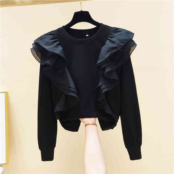mesh patchwork ruffled o neck pullover solid sweatshirt women's autumn and winter new korean loose 210421, Black
mesh patchwork ruffled o neck pullover solid sweatshirt women's autumn and winter new korean loose 210421, Black