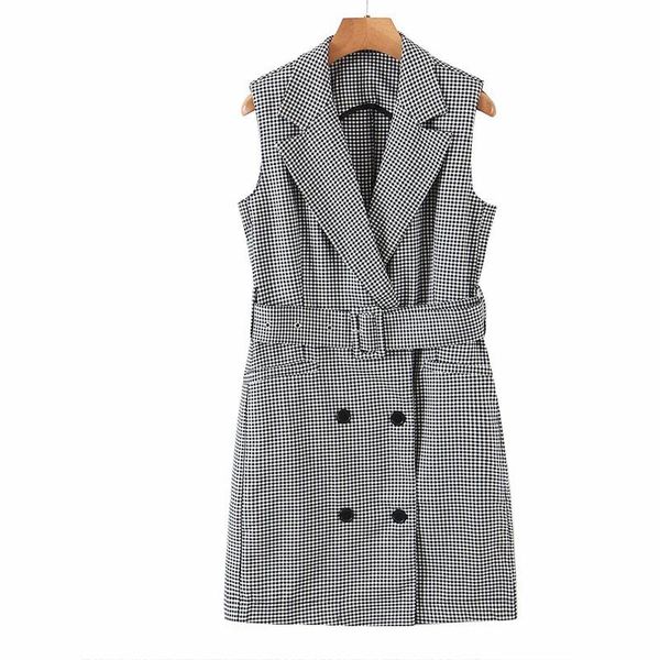 women's vests women spring autumn plaid waistcoats 2021 casual double breasted belt female elegant office lady street vest clothes, Black;white
women's vests women spring autumn plaid waistcoats 2021 casual double breasted belt female elegant office lady street vest clothes, Black;white
