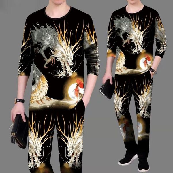 men's tracksuits sportswear suit chinese dragon pattern long-sleeved casual slim t-shirt trousers 2 pieces 3d moon print clothes, Gray
men's tracksuits sportswear suit chinese dragon pattern long-sleeved casual slim t-shirt trousers 2 pieces 3d moon print clothes, Gray