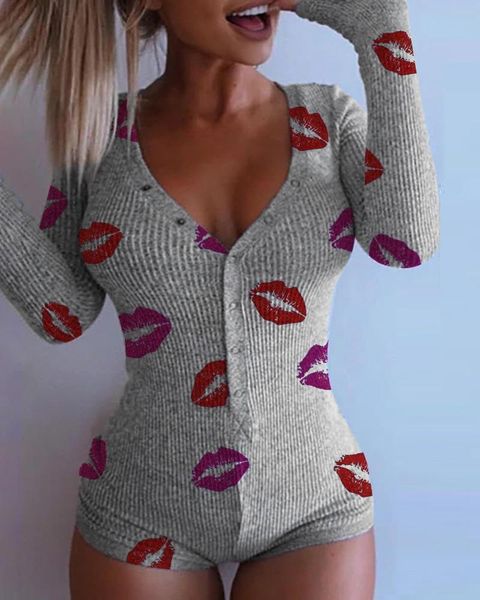 women's jumpsuits & rompers lips print v-neck long sleeve women one piece overalls, Black;white
women's jumpsuits & rompers lips print v-neck long sleeve women one piece overalls, Black;white