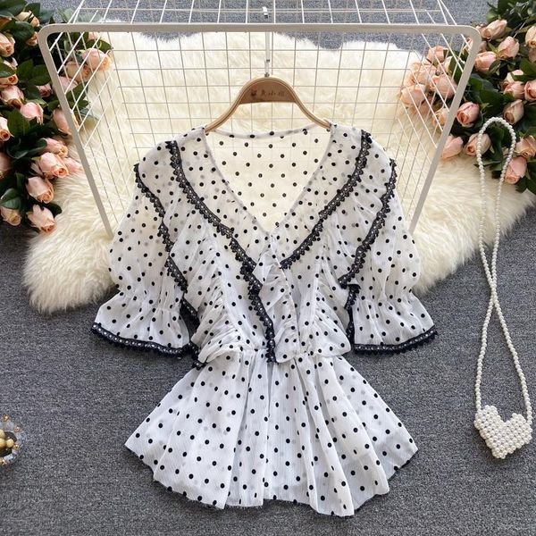 women's blouses & shirts summer 2021 sweet polka dot chiffon blouse female ruffled v-neck puff sleeve self-cultivation wild blusa holid, White
women's blouses & shirts summer 2021 sweet polka dot chiffon blouse female ruffled v-neck puff sleeve self-cultivation wild blusa holid, White