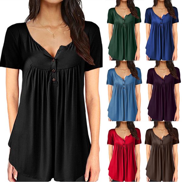 2020 summer guangzhou solid pleated button loose short sleeve t-shirt women's top, White
2020 summer guangzhou solid pleated button loose short sleeve t-shirt women's top, White