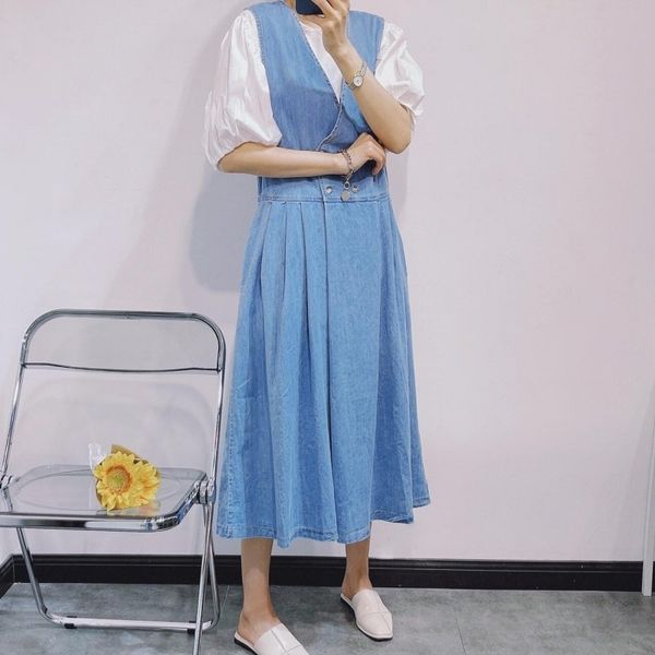 casual dresses vintage summer women mid-calf denim sleeveless dress v neck casual ladies loose fitting double breasted harajuku xaeo, Black;gray
casual dresses vintage summer women mid-calf denim sleeveless dress v neck casual ladies loose fitting double breasted harajuku xaeo, Black;gray