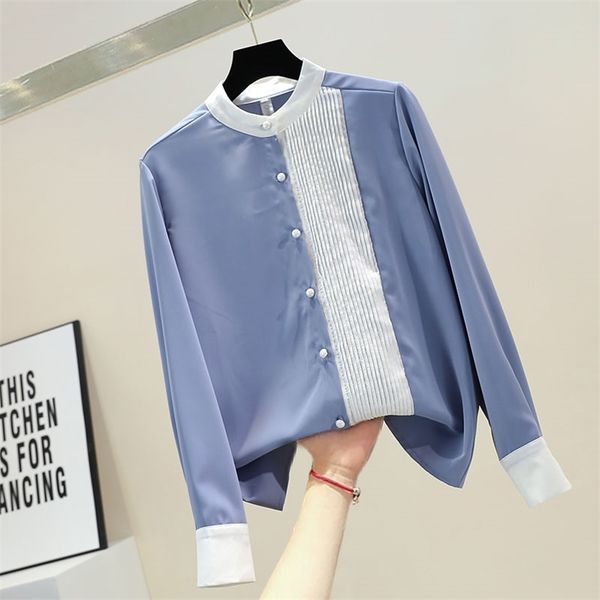 spring autumn women's blouse korean contrast color pleated stand collar chiffon shirt long-sleeved female ll332 210506, White
spring autumn women's blouse korean contrast color pleated stand collar chiffon shirt long-sleeved female ll332 210506, White