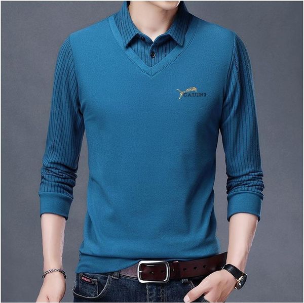 men's t-shirt new double-sided sweater spring and autumn leisure high-end fashion trendy ger cashmere v-neck fake two-piece bottom, Black
men's t-shirt new double-sided sweater spring and autumn leisure high-end fashion trendy ger cashmere v-neck fake two-piece bottom, Black