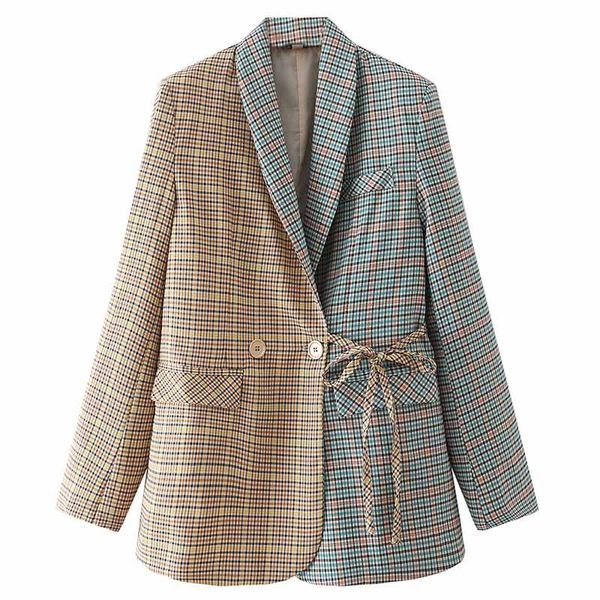 women's suits & blazers 2021 women chic patchwork plaid leisure blazer coats with waist belts office ladies casual outwear jackets, White;black
women's suits & blazers 2021 women chic patchwork plaid leisure blazer coats with waist belts office ladies casual outwear jackets, White;black