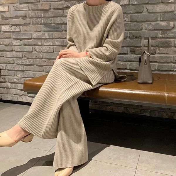 women's two piece pants tracksuit autumn winter 2 pieces women sets knitted split sweater and wide leg jogging pullover suits, White
women's two piece pants tracksuit autumn winter 2 pieces women sets knitted split sweater and wide leg jogging pullover suits, White