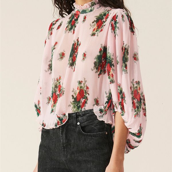 suit women ruffles trim blouse long puff sleeve pleated floral print pink shirt and, White;black
suit women ruffles trim blouse long puff sleeve pleated floral print pink shirt and, White;black