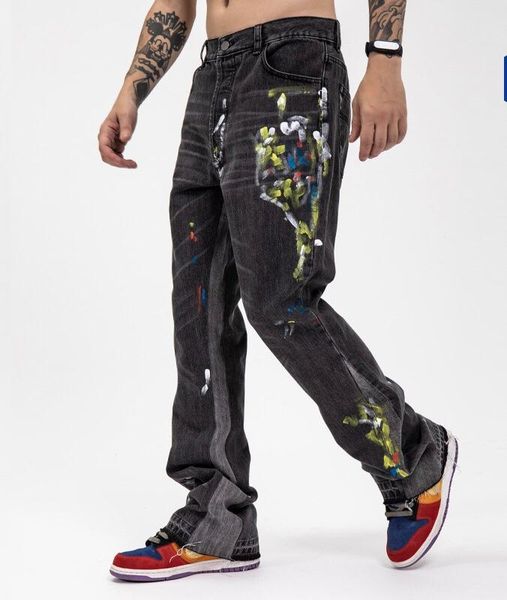 men's jeans style high street fashion european and american splash ink graffiti retro flared man pants trousers, Blue
men's jeans style high street fashion european and american splash ink graffiti retro flared man pants trousers, Blue