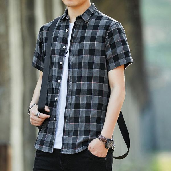 men's casual shirts 2021 summer plaid shirt short sleeve fashion trend personalized wear, White;black
men's casual shirts 2021 summer plaid shirt short sleeve fashion trend personalized wear, White;black