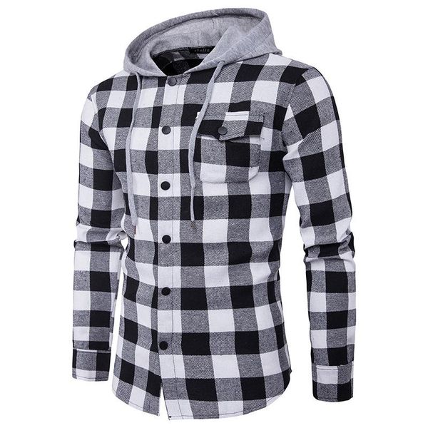men's casual shirts fashion black white plaid hoodies sweatshirts mens slim fit long sleeve hooded hipster shirt with pockets, White;black
men's casual shirts fashion black white plaid hoodies sweatshirts mens slim fit long sleeve hooded hipster shirt with pockets, White;black