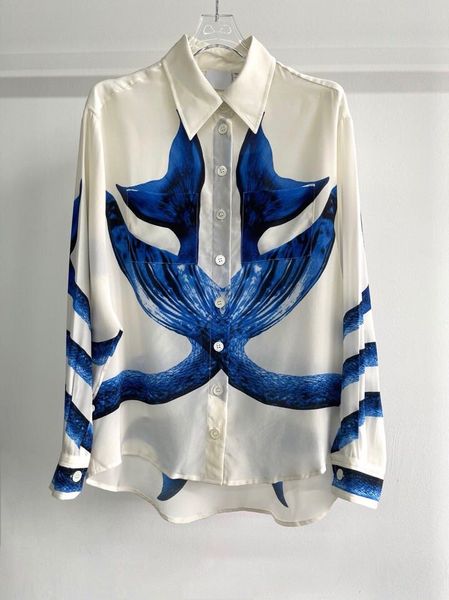2021 high end women's mermaid tail tee print design silk texture comfortable shirt blouse, White
2021 high end women's mermaid tail tee print design silk texture comfortable shirt blouse, White