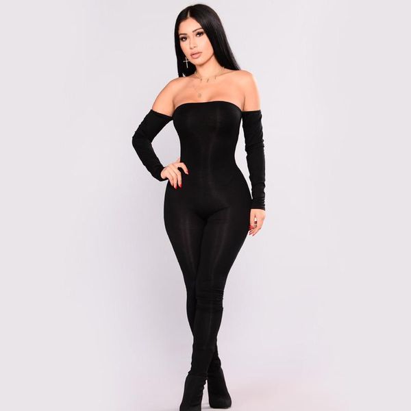 women's jumpsuits & rompers 2021 women off the shoulder long sleeves slash neck solid color bodycon casual jumpsuit, Black;white
women's jumpsuits & rompers 2021 women off the shoulder long sleeves slash neck solid color bodycon casual jumpsuit, Black;white