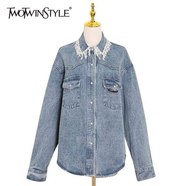 patchwork tassel denim shirt for women lapel long sleeve casual loose blouse female fall fashion clothing 210524, White
patchwork tassel denim shirt for women lapel long sleeve casual loose blouse female fall fashion clothing 210524, White
