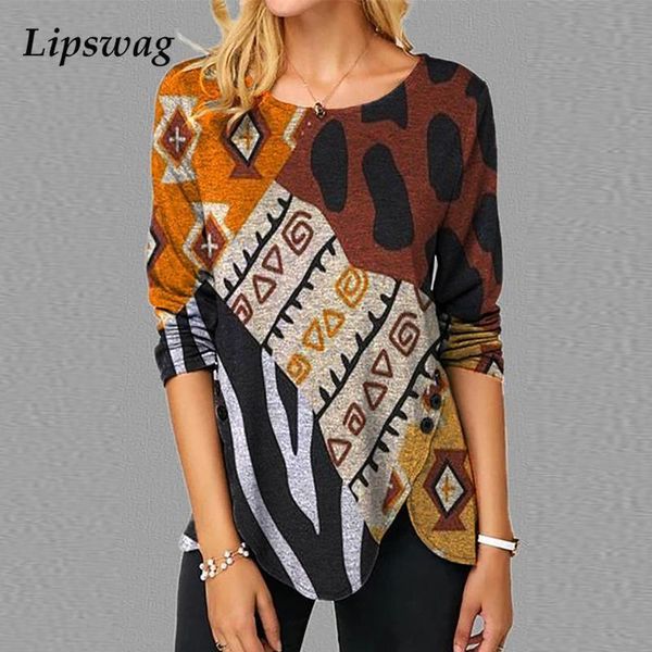women's blouses & shirts women autumn long sleeve retro pattern print female loose pullover casual o neck button irregular streetwear, White
women's blouses & shirts women autumn long sleeve retro pattern print female loose pullover casual o neck button irregular streetwear, White