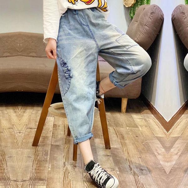 women's jeans 2021 spring korea fashion elastic waist loose embroidery ladies all-matched casual cotton denim harem pants plus size s63, Blue
women's jeans 2021 spring korea fashion elastic waist loose embroidery ladies all-matched casual cotton denim harem pants plus size s63, Blue