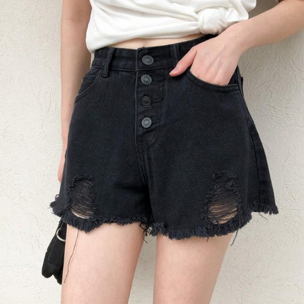 women's shorts casual korean summer black hole denim women high waists loose streetwear button jeans short pants female, White;black
women's shorts casual korean summer black hole denim women high waists loose streetwear button jeans short pants female, White;black