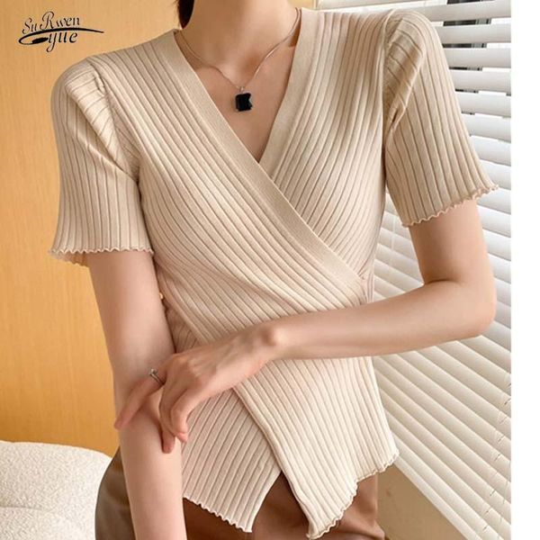 women's blouses & shirts pure color korean casual fashion cross v-neck slim knitted shirt female 2021 summer 15036, White
women's blouses & shirts pure color korean casual fashion cross v-neck slim knitted shirt female 2021 summer 15036, White