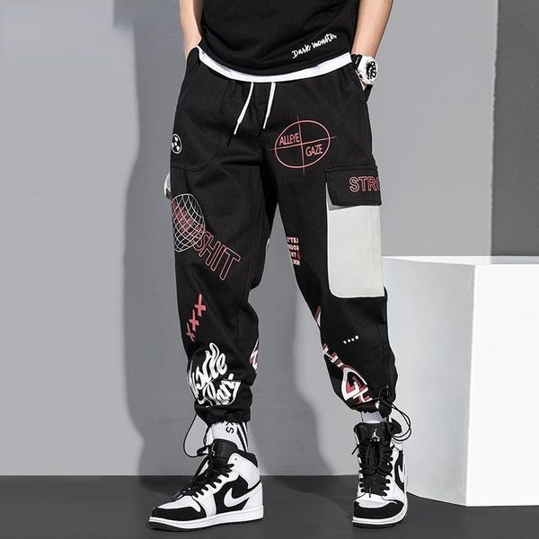 men's pants high waist men loose cargo quality handsome pattern print streetwear trousers plus size woman casual jogger pant, Black
men's pants high waist men loose cargo quality handsome pattern print streetwear trousers plus size woman casual jogger pant, Black