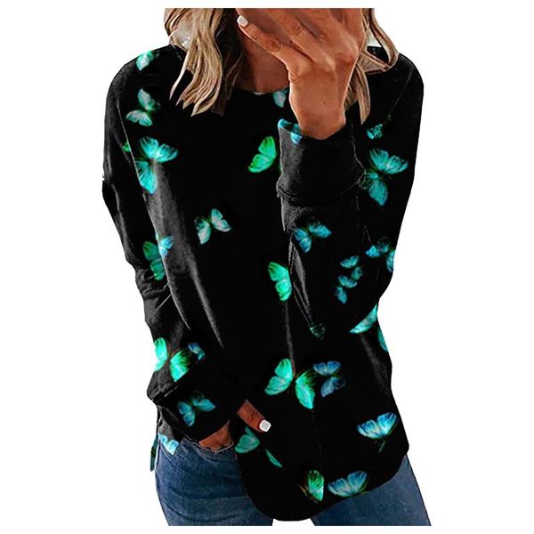 women's t-shirt printed butterfly fashion casual o-neck long sleeve ladies pullover shirt western style funny vintage girl, White
women's t-shirt printed butterfly fashion casual o-neck long sleeve ladies pullover shirt western style funny vintage girl, White