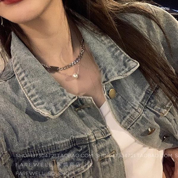 pendant necklaces titanium steel necklace with cool wind and pearl double layer korean hip hop clavicle chain, Silver
pendant necklaces titanium steel necklace with cool wind and pearl double layer korean hip hop clavicle chain, Silver