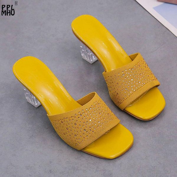 non-slip slides designer shallow rhinestone square headed sandals knitted fabric mesh breathable high heeled slippers women, Black
non-slip slides designer shallow rhinestone square headed sandals knitted fabric mesh breathable high heeled slippers women, Black