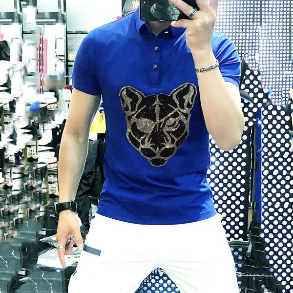 men's polos summer crystal rhinestone male cartoon pattern korean slim hair stylist lapel short-sleeved personality shirt, White;black
men's polos summer crystal rhinestone male cartoon pattern korean slim hair stylist lapel short-sleeved personality shirt, White;black