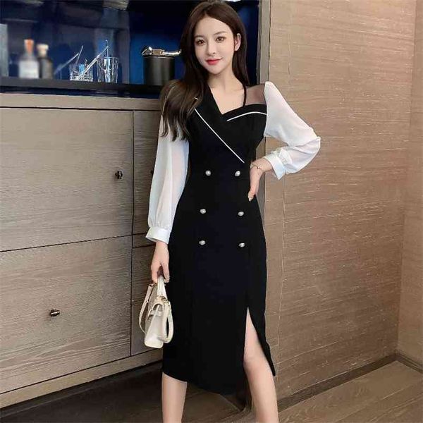 spring autumn women's dresses french color contrast stitching split waist slim long-sleeved female gx614 210507, Black;gray
spring autumn women's dresses french color contrast stitching split waist slim long-sleeved female gx614 210507, Black;gray