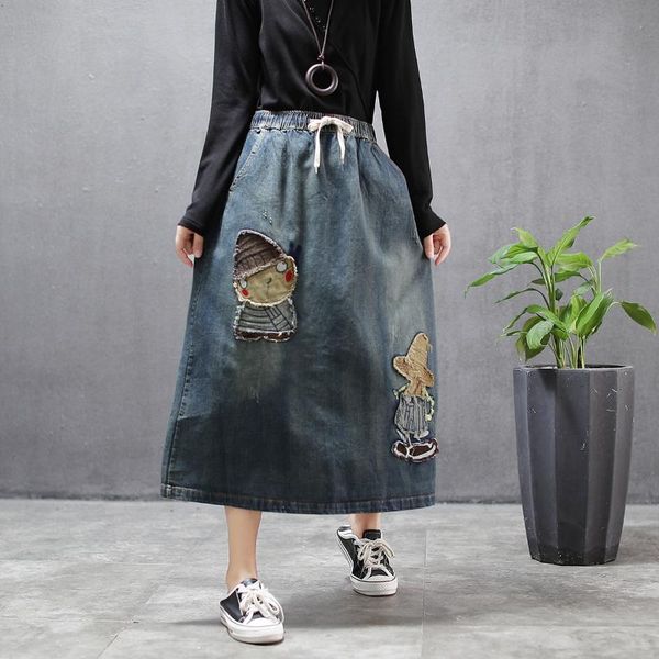 skirts women's denim skirt elastic waist distressed long patch loose a-line girl, Black
skirts women's denim skirt elastic waist distressed long patch loose a-line girl, Black