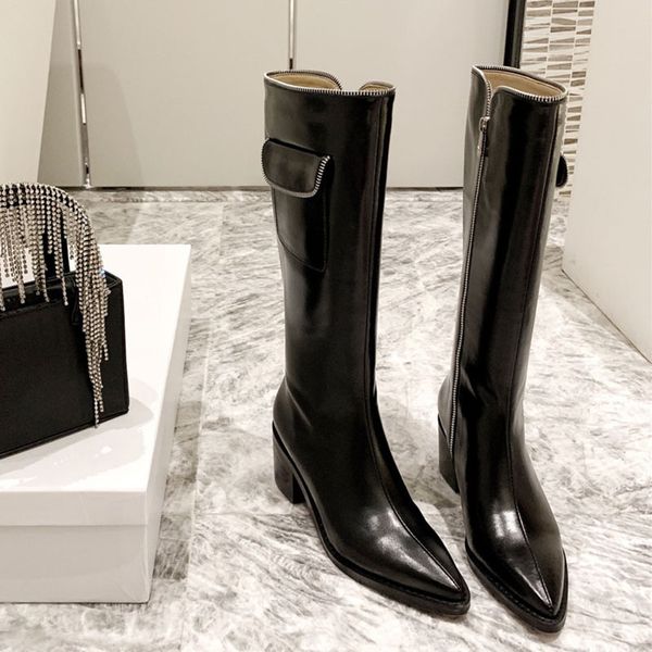 pointed wtern cowboy women's 2021 autumn winter high tube zipper pocket knight below knee boots, Black
pointed wtern cowboy women's 2021 autumn winter high tube zipper pocket knight below knee boots, Black
