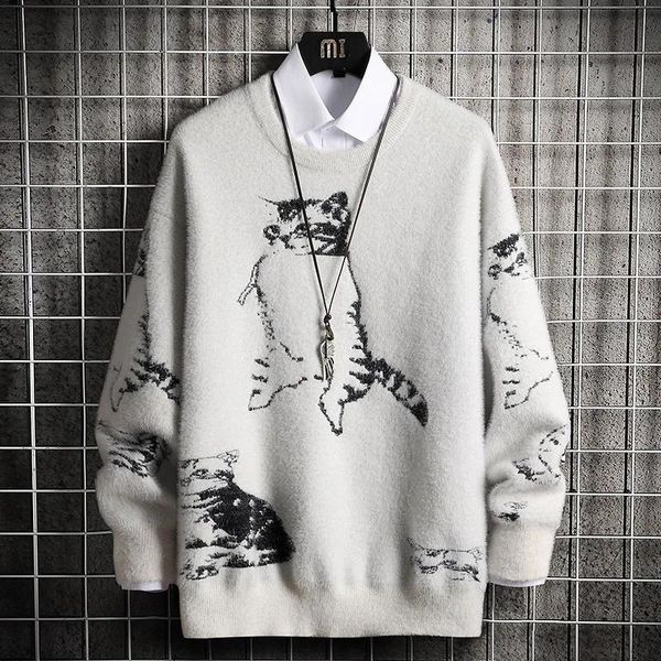men's sweaters cat pattern pullover men streetwear o-neck casual mens slim sweater 2021 autumn winter knitwear warm wool, White;black
men's sweaters cat pattern pullover men streetwear o-neck casual mens slim sweater 2021 autumn winter knitwear warm wool, White;black