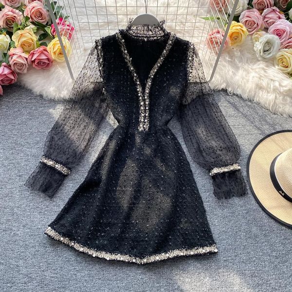 casual dresses lin autumn women elegant sweet flare sleeve mesh shirt + beading sleeveless tweed party dress two-piece set 26ui, Black;gray
casual dresses lin autumn women elegant sweet flare sleeve mesh shirt + beading sleeveless tweed party dress two-piece set 26ui, Black;gray