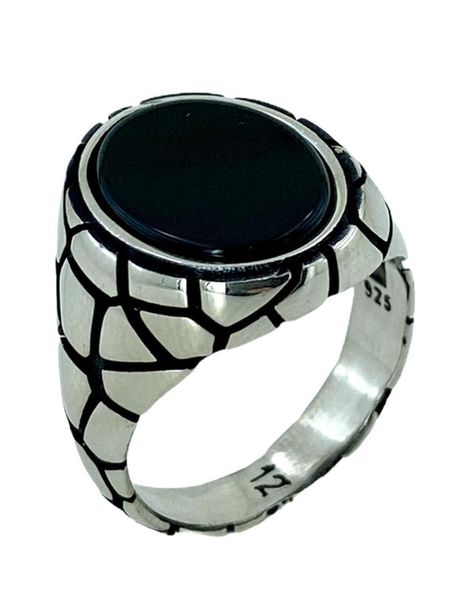 cluster rings oval black onyx stone 925 silver men 's ring, Golden;silver