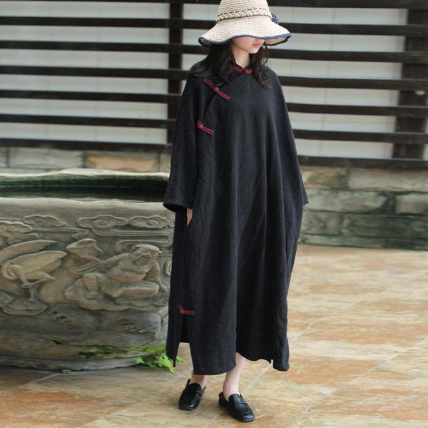comfortable fashion long sleeve pockets female dresses autumn loose vintage plate buckle stand women dress 2021 casual, Black;gray
comfortable fashion long sleeve pockets female dresses autumn loose vintage plate buckle stand women dress 2021 casual, Black;gray