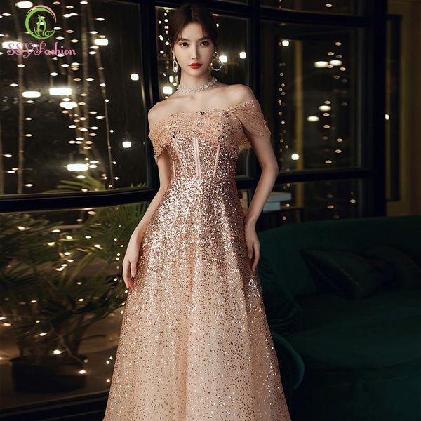 party dresses ssyfashion luxury gold evening dress boat neck shining seqsuins a-line floor-length long formal gowns vestido de noche, White;black
party dresses ssyfashion luxury gold evening dress boat neck shining seqsuins a-line floor-length long formal gowns vestido de noche, White;black