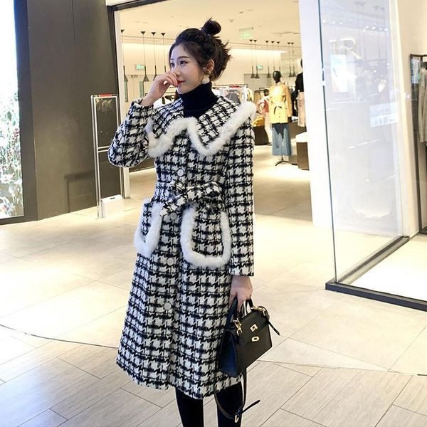 women's wool & blends winter plaid woolen coat female net red temperament small fragrant wind cloth houndstooth mid-length thick women, Black
women's wool & blends winter plaid woolen coat female net red temperament small fragrant wind cloth houndstooth mid-length thick women, Black