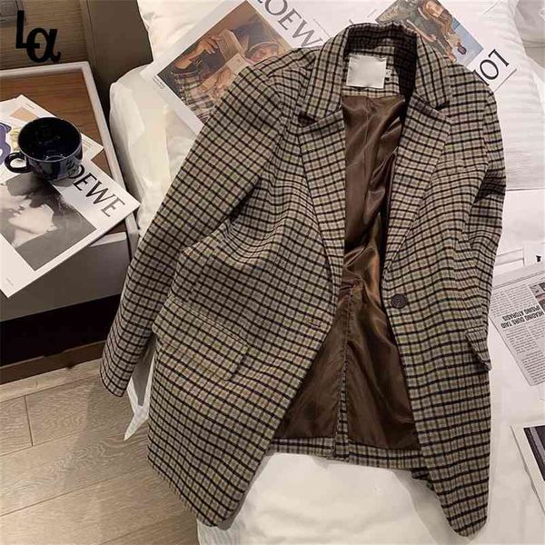 spring autumn vintage blazer plaid koeran style fashion coat casual elegant woolen outwears 210519, White;black
spring autumn vintage blazer plaid koeran style fashion coat casual elegant woolen outwears 210519, White;black
