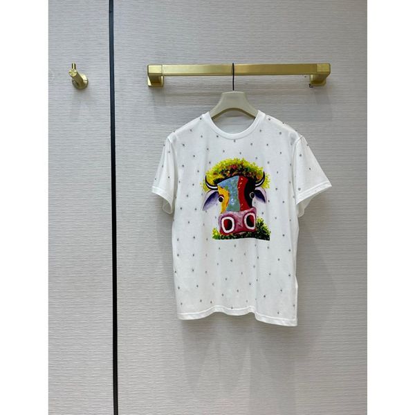women's t-shirt 1.26 spring summer fashion heavy industry beading diamonds print cotton women, White
women's t-shirt 1.26 spring summer fashion heavy industry beading diamonds print cotton women, White