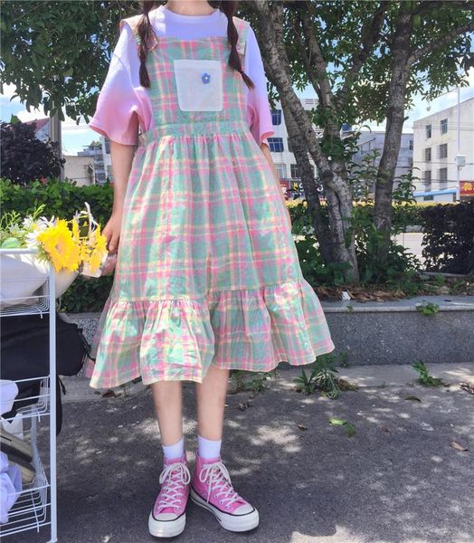 casual dresses japanese soft girl summer dress sweet multicolor plaid pocket suspenders sleeveless kawaii ruffles spaghetti strap, Black;gray
casual dresses japanese soft girl summer dress sweet multicolor plaid pocket suspenders sleeveless kawaii ruffles spaghetti strap, Black;gray