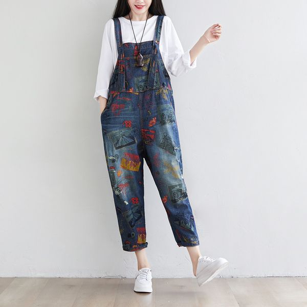johnature full length retro print pockets all-match denim jumpsuits autumn korean simple comfortable women jumpsuits 210521, Black;white
johnature full length retro print pockets all-match denim jumpsuits autumn korean simple comfortable women jumpsuits 210521, Black;white