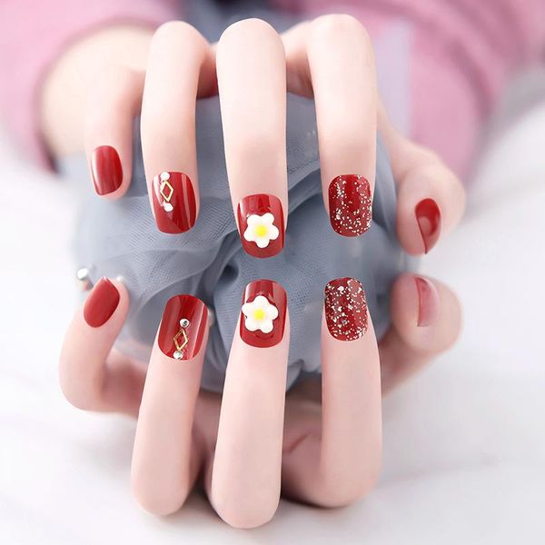 false nails fake short wine red flower nail stickers finished 24 pcs with glue accesorios, Red;gold
false nails fake short wine red flower nail stickers finished 24 pcs with glue accesorios, Red;gold