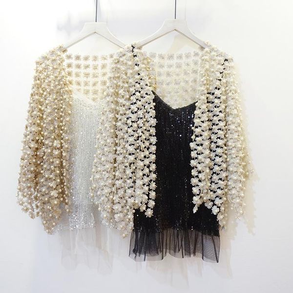 women's jackets arrival three quarter sleeves hollow-out 2021 summer pearls beading cardigan coat a566, Black;brown
women's jackets arrival three quarter sleeves hollow-out 2021 summer pearls beading cardigan coat a566, Black;brown