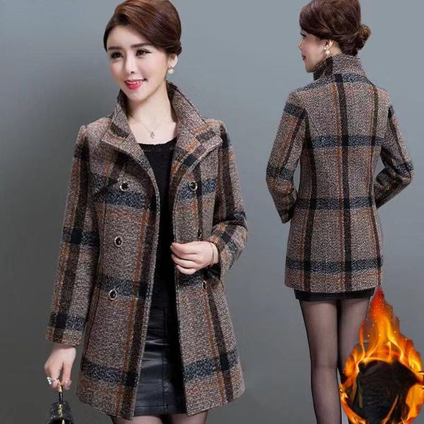 women's wool & blends coat winter autumn fashion elegant mother turtleneck plaid slim long tweed woolen outerwear female y914, Black
women's wool & blends coat winter autumn fashion elegant mother turtleneck plaid slim long tweed woolen outerwear female y914, Black