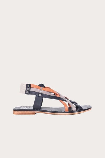 sandals bueno black mutli leather women flat